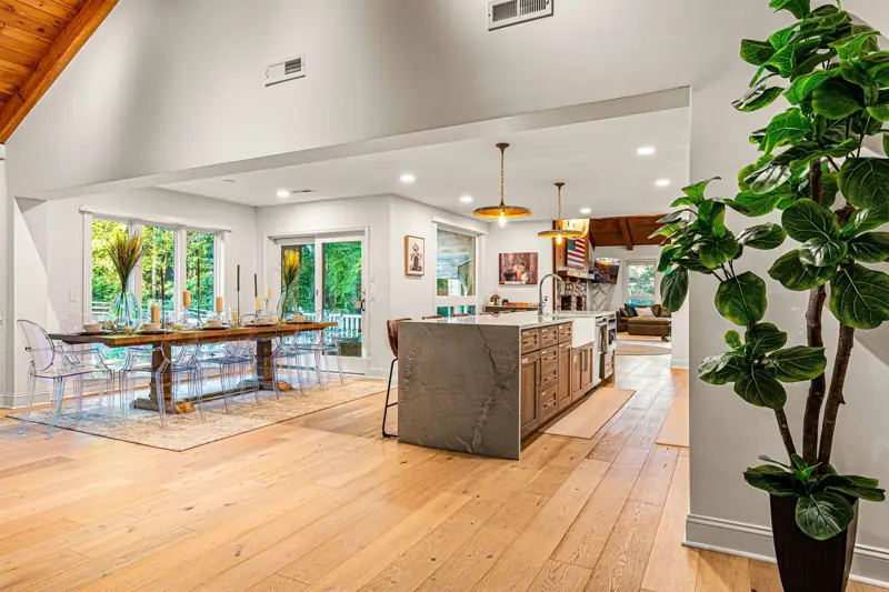 Dining table and kitchen