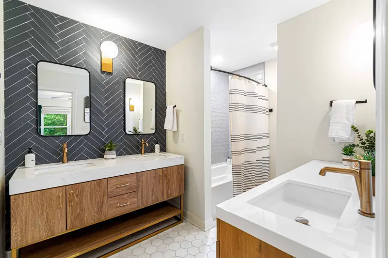 Family suite bath — triple vanity