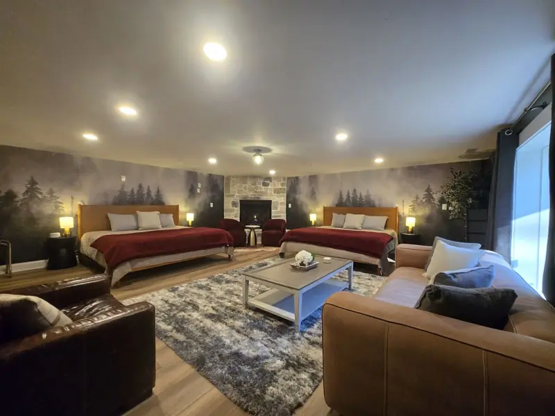 Seventh bedroom — two kings and a fireplace